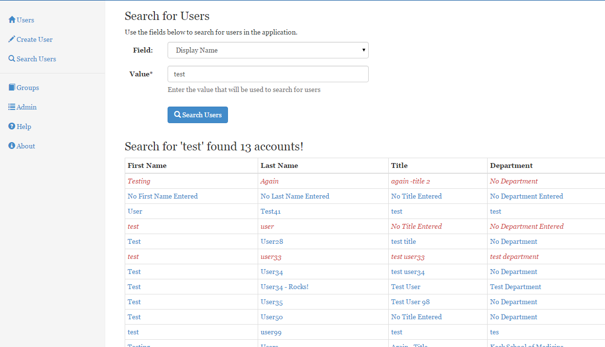 results of user search